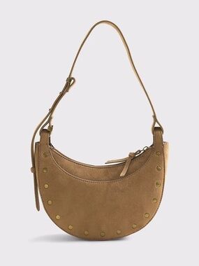 Abercrombie & Fitch Tan Vegan Suede Studded Saddle Bag